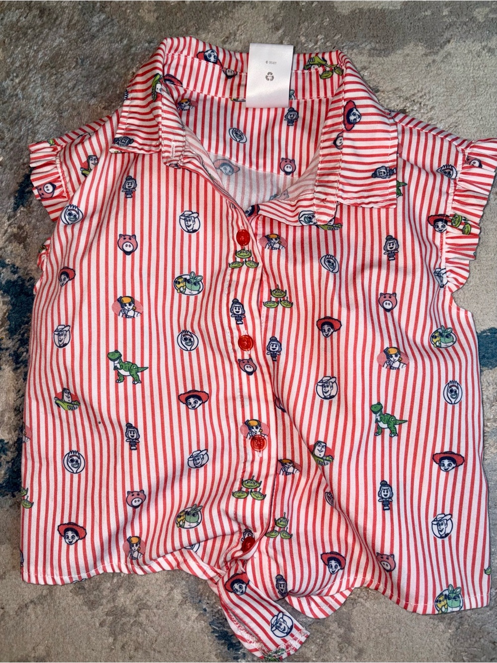 Disney Store Toy Story Striped Ruffle Sleeve Tie Front Top Woody Buzz Jesse Rex